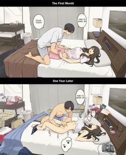[Wakamatsu] Dousei Seikatsu Ikkagetsume to Ichinen Ato, Asaokite kara Shuushin made no Hikaku | A Day in the Life of a Couple: Their First Month Living Together vs. One Year Later [English] page 2